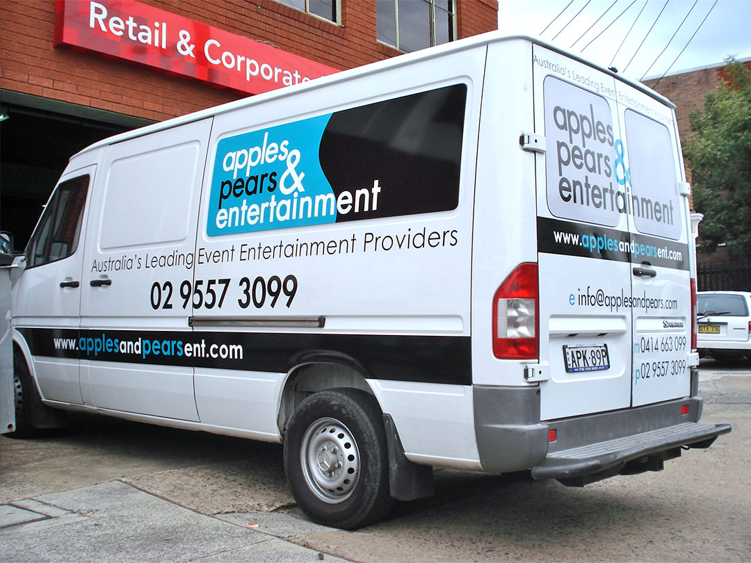 A van with advertising stickers